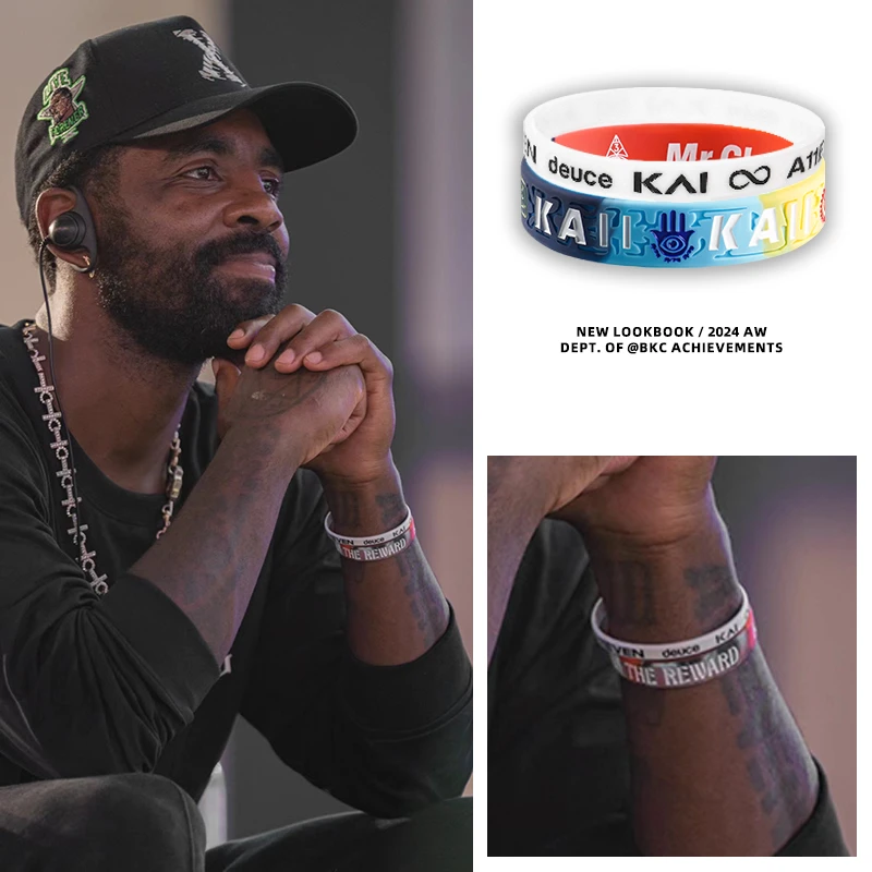 KAI限定欧文手环男渐变色硅胶篮球腕带吸汗夏季山神之眼运动手带