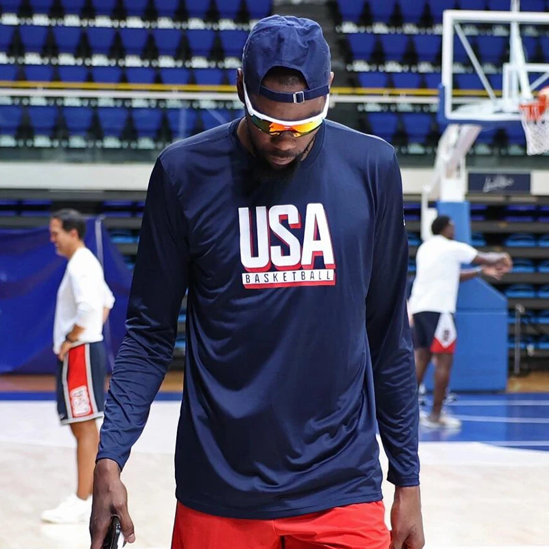 USA美国队库里篮球长袖男t恤美式投篮服透气冰丝训练服健身速干衣