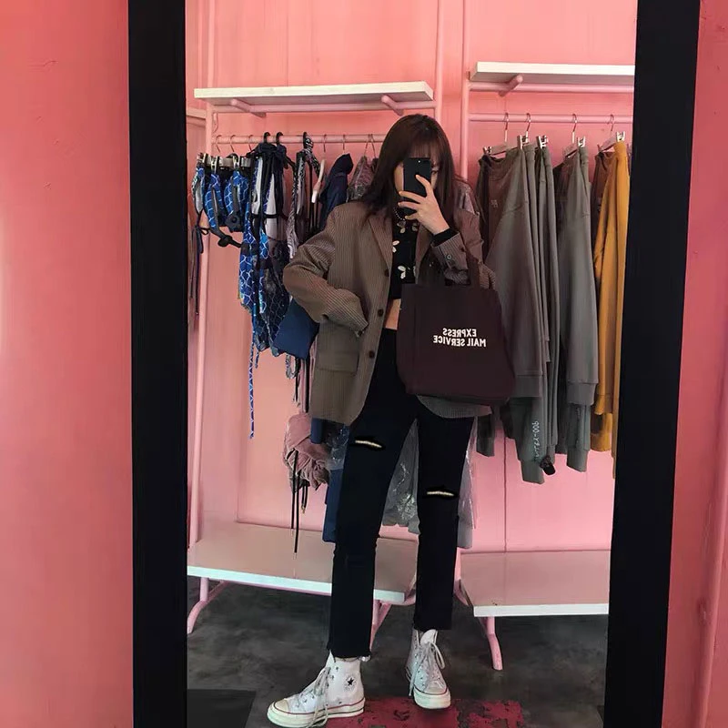 黑色破洞直筒裤九分牛仔裤女春夏薄款矮个子八分打底裤弹力小黑裤