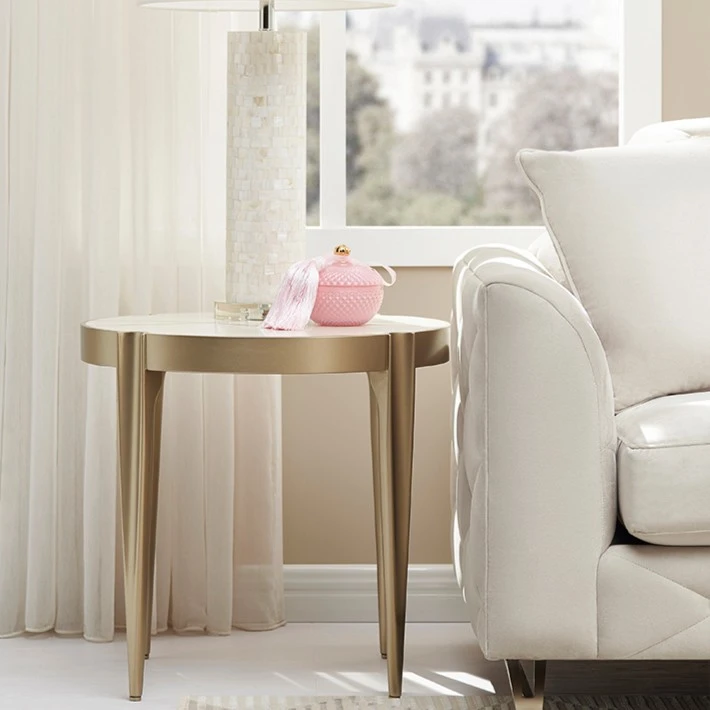 美克美家Rehome香榭轻舞法式轻奢家用客厅简约实木圆形落地角桌组