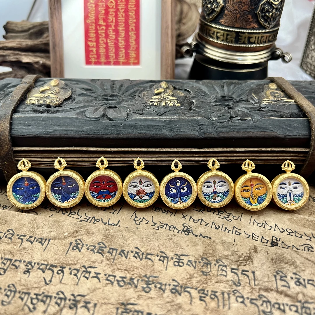纯手绘唐卡项链1.5八大守护唐卡吊坠生肖卡矿物质颜色书房文化