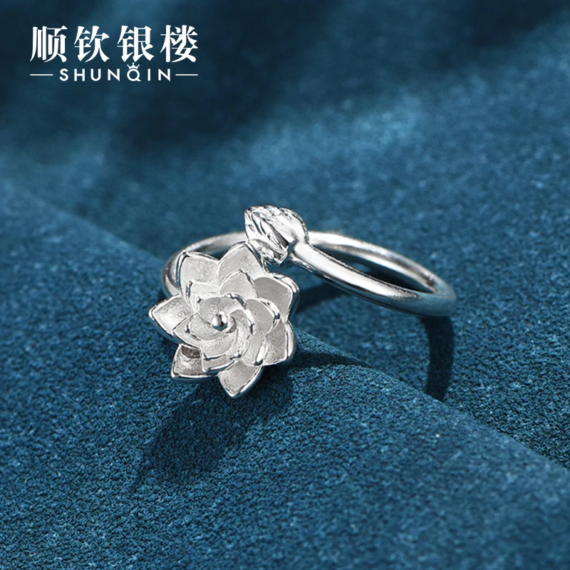 顺钦银楼 足银戒指 两世欢戒指女款纯银百搭银戒指气质纯银可调节
