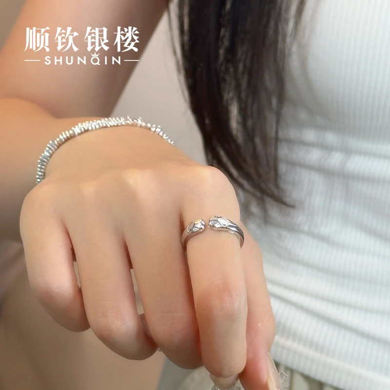 顺钦银楼 足银戒指 【乐萌戒指】足银999戒指猫爪时尚百搭可爱简约