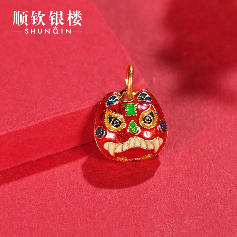 顺钦银楼 吊坠925银珐琅 小醒狮吊坠国潮风银制品坠链素款烧蓝