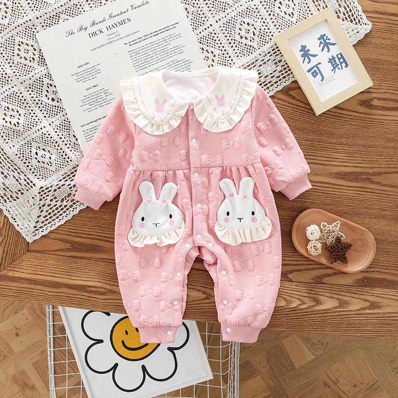 春秋婴儿宝宝连体衣新生儿女宝蝴蝶兔泡芙哈衣
