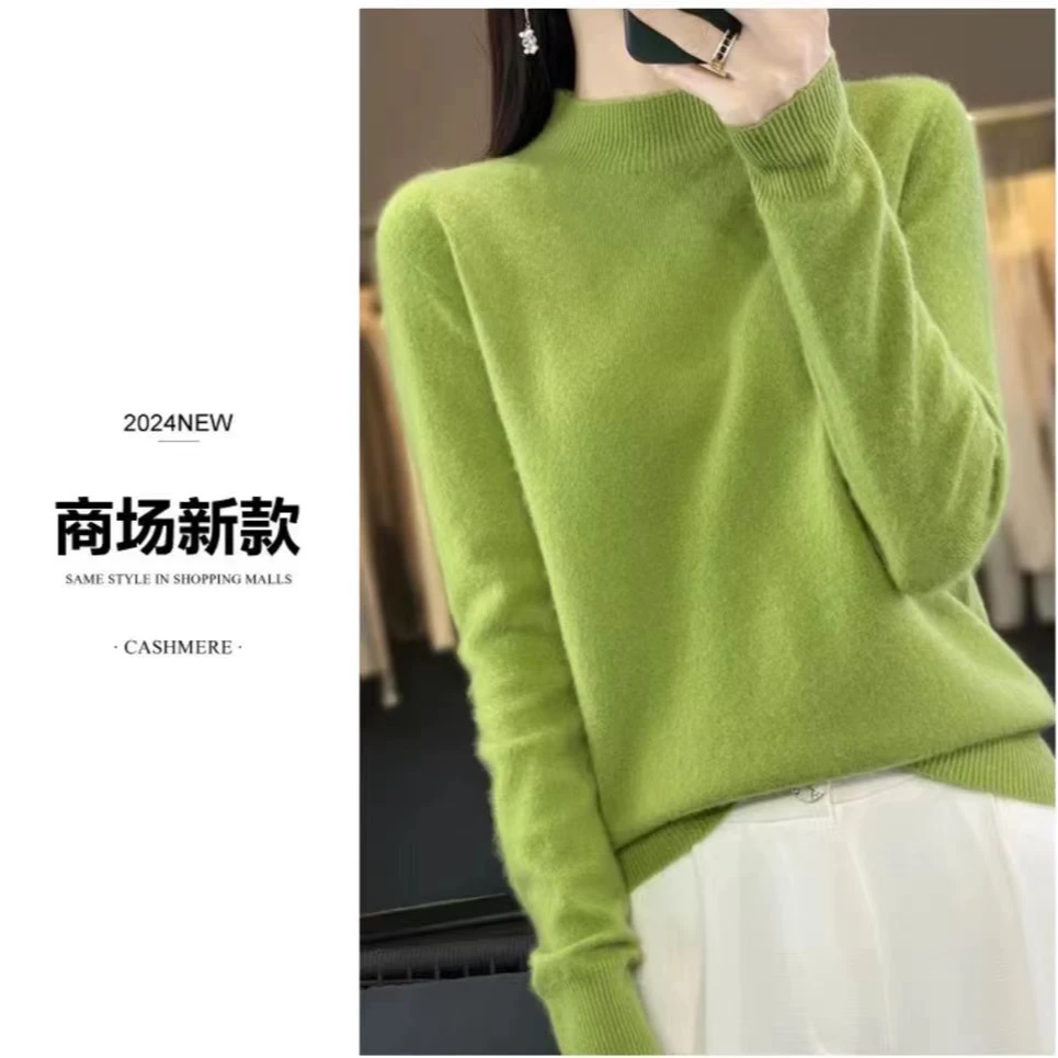 商场秋冬新款 一线成衣羊绒半高领显瘦百搭套头针织打底衫女