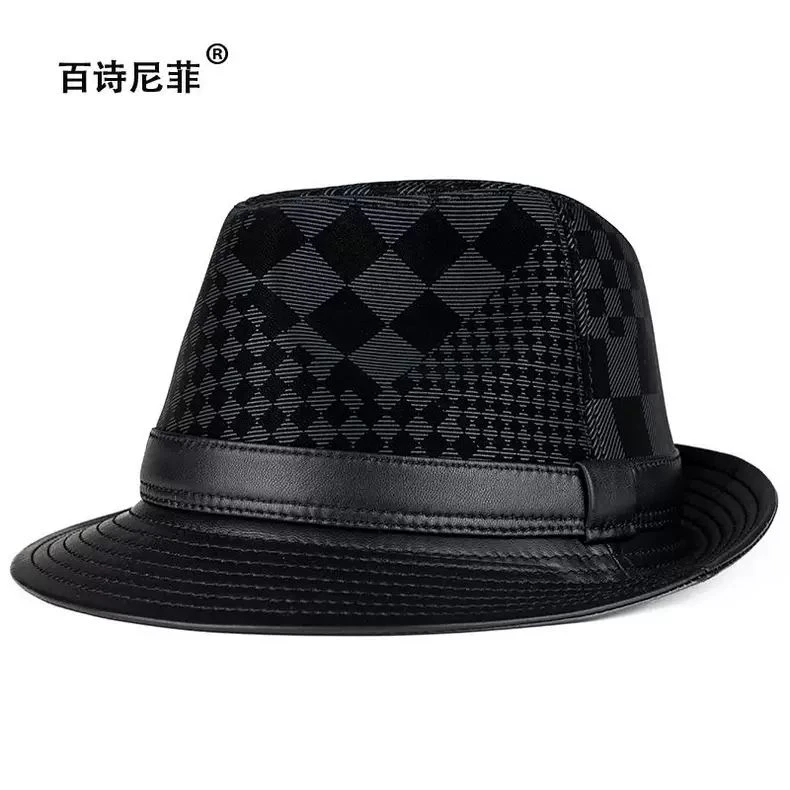 秋冬海宁新款爸爸礼帽男士中老年人户外时尚韩版绅士帽印花羊皮帽