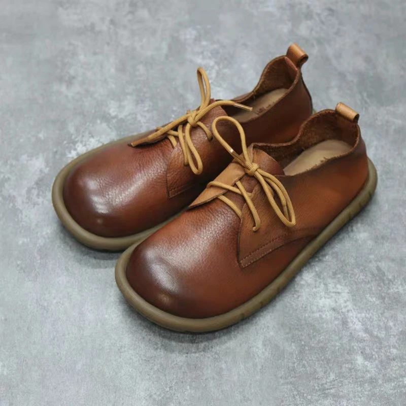 23059牛皮休闲圆头系带深口平底女单鞋