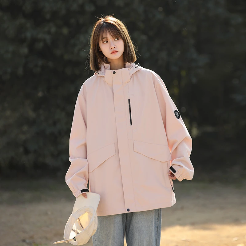 美式冲锋衣春秋户外登山运动休闲情侣连帽宽松百搭潮流夹克男女款