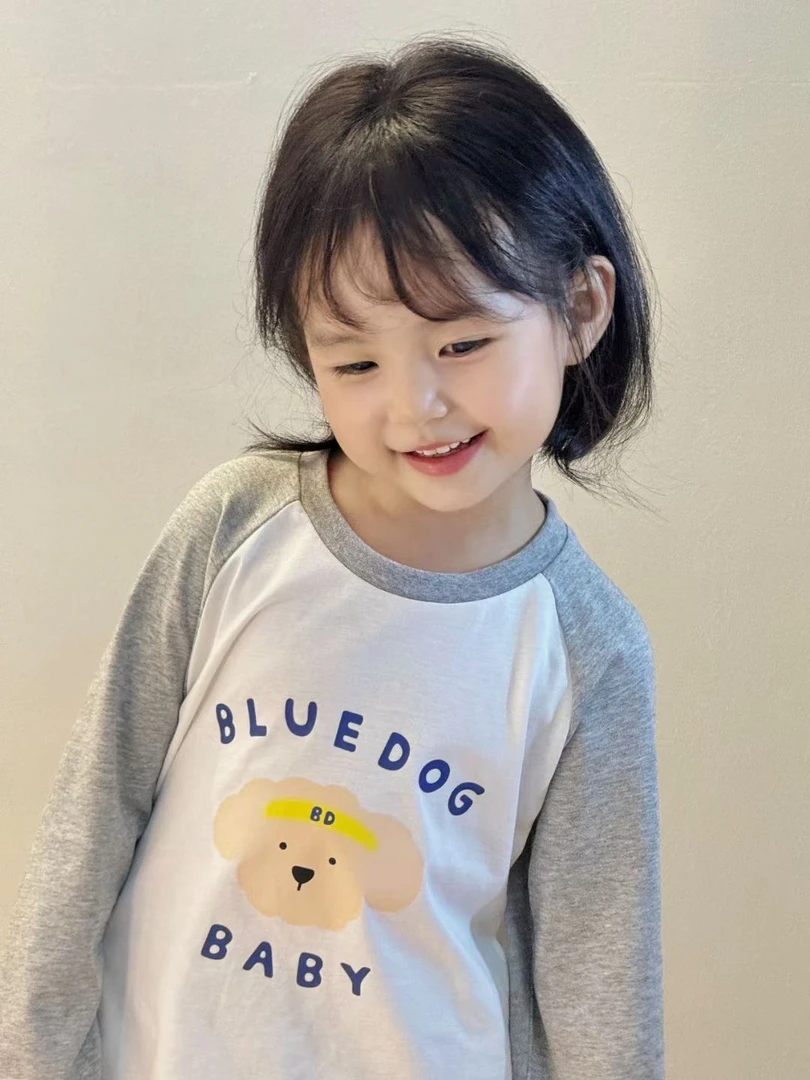 韩单 小蓝狗纯棉长袖T恤