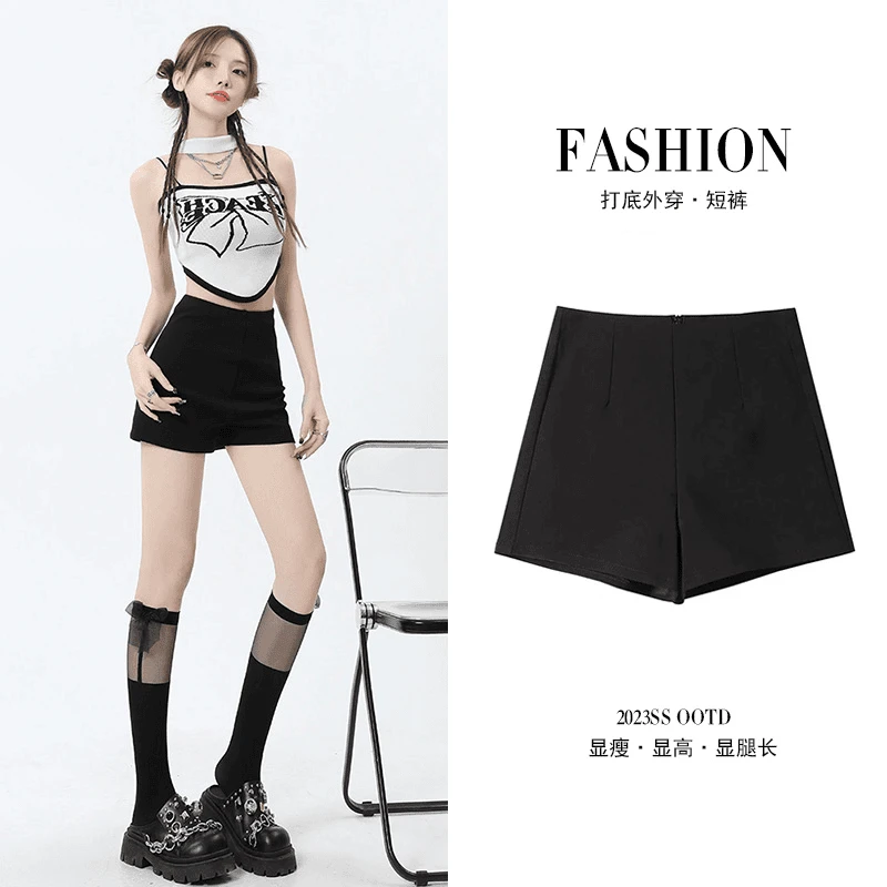 黑色短裤女a字弹力显瘦高腰包臀打底辣妹热裤显高瘦显小个子百搭