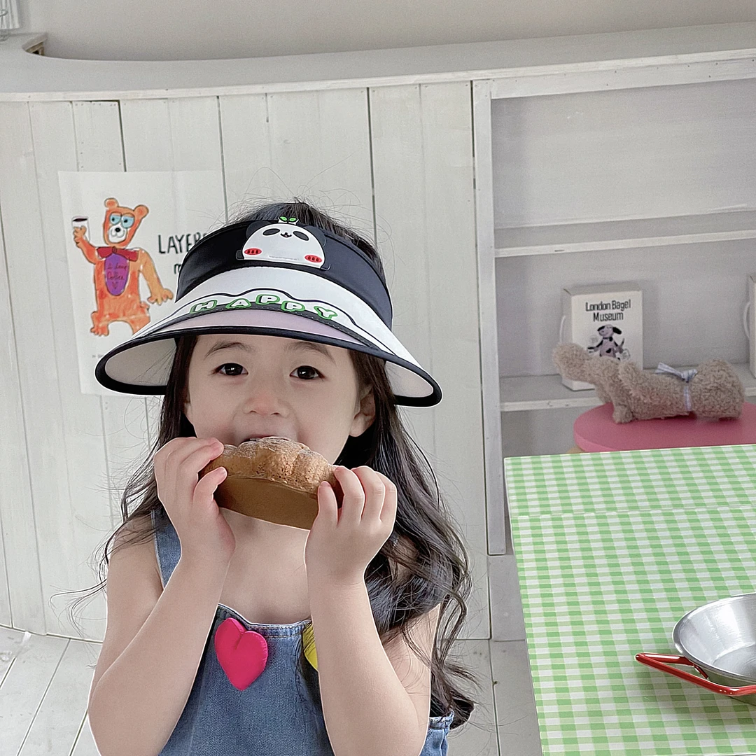 儿童防晒帽女夏季空顶防紫外线宝宝遮阳帽透气女童卡通太阳帽女款
