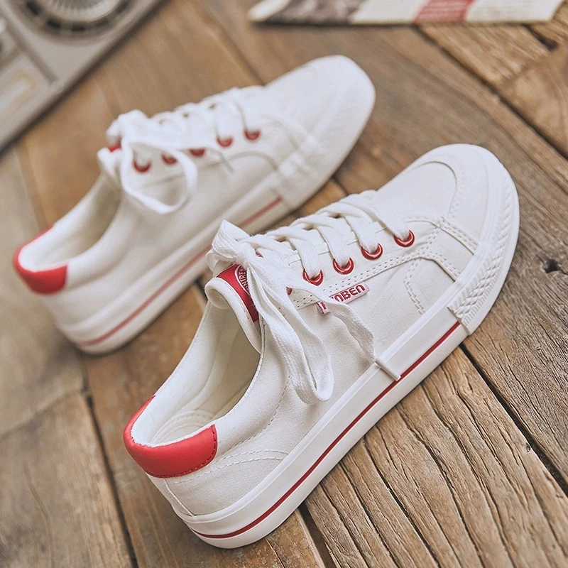 人本帆布鞋女鞋平底透气软底小白鞋休闲百搭板鞋春秋经典款潮鞋