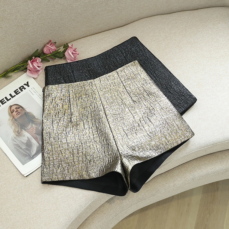 短裤欧美风提花高腰百搭宽松外穿秋冬季网红显瘦阔腿大码ins洋气