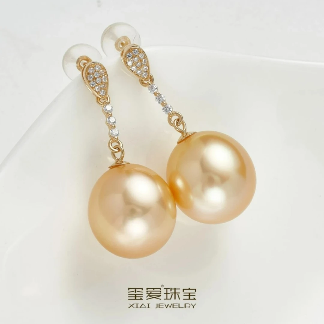【玺爱门门】MM-33016天然海水南洋金珠18K金时尚设计款耳坠9-10mm