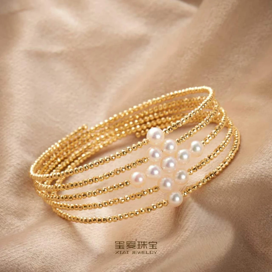 【玺爱门门】MM-56004 天然海水珍珠 Akoya 18k金 多层 手镯 5-6mm