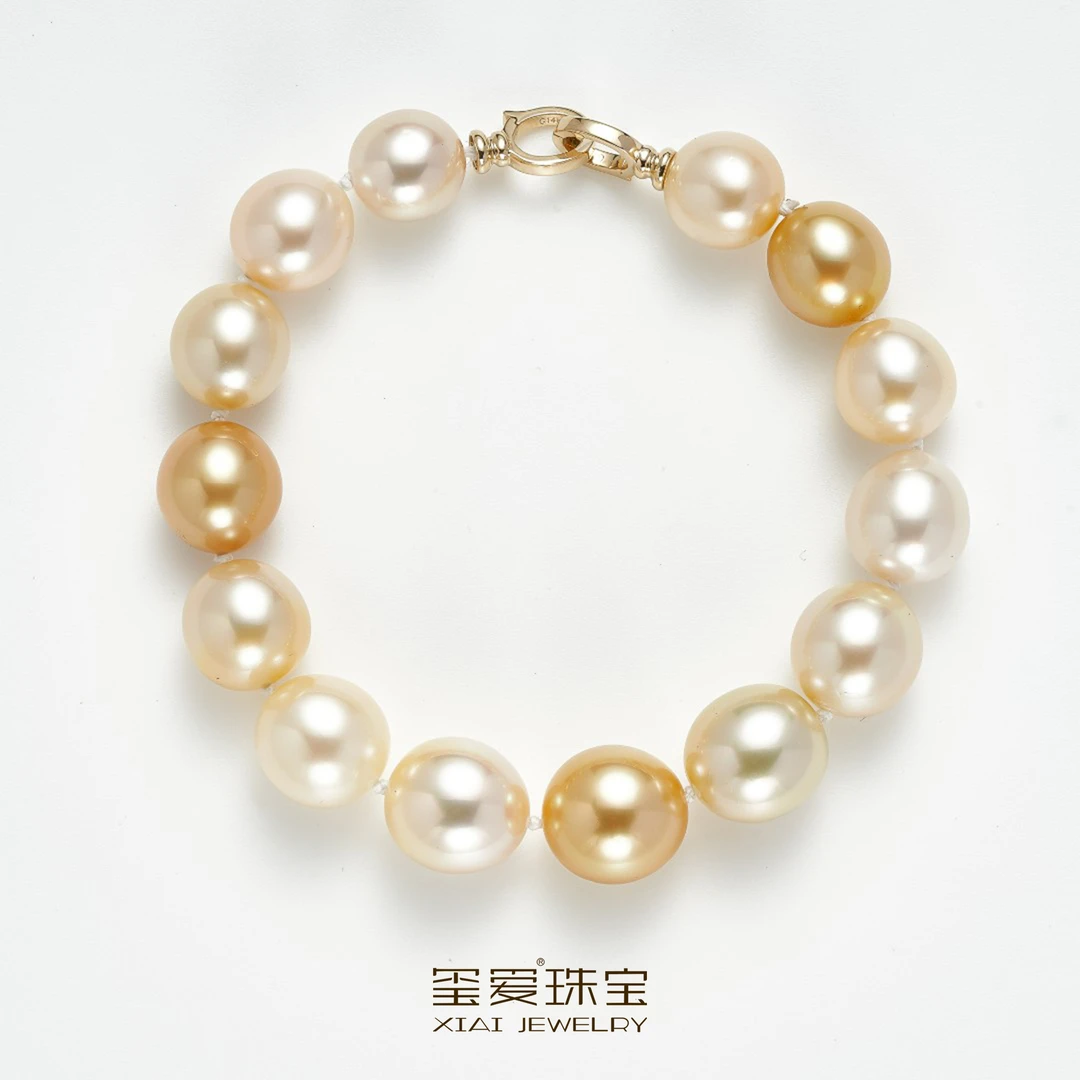 【玺爱门门】MM-53002 南洋金珠9-11mm14K金混彩时尚气质全珠手链