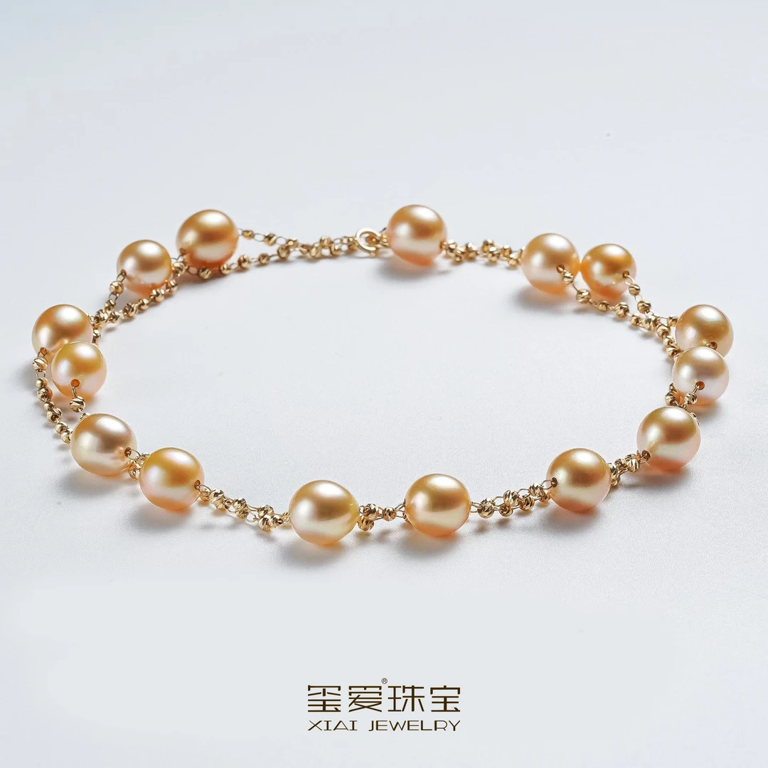 【玺爱门门】MM-13005天然海水南洋金珠 "鎏金岁月"18K金项链9-10mm