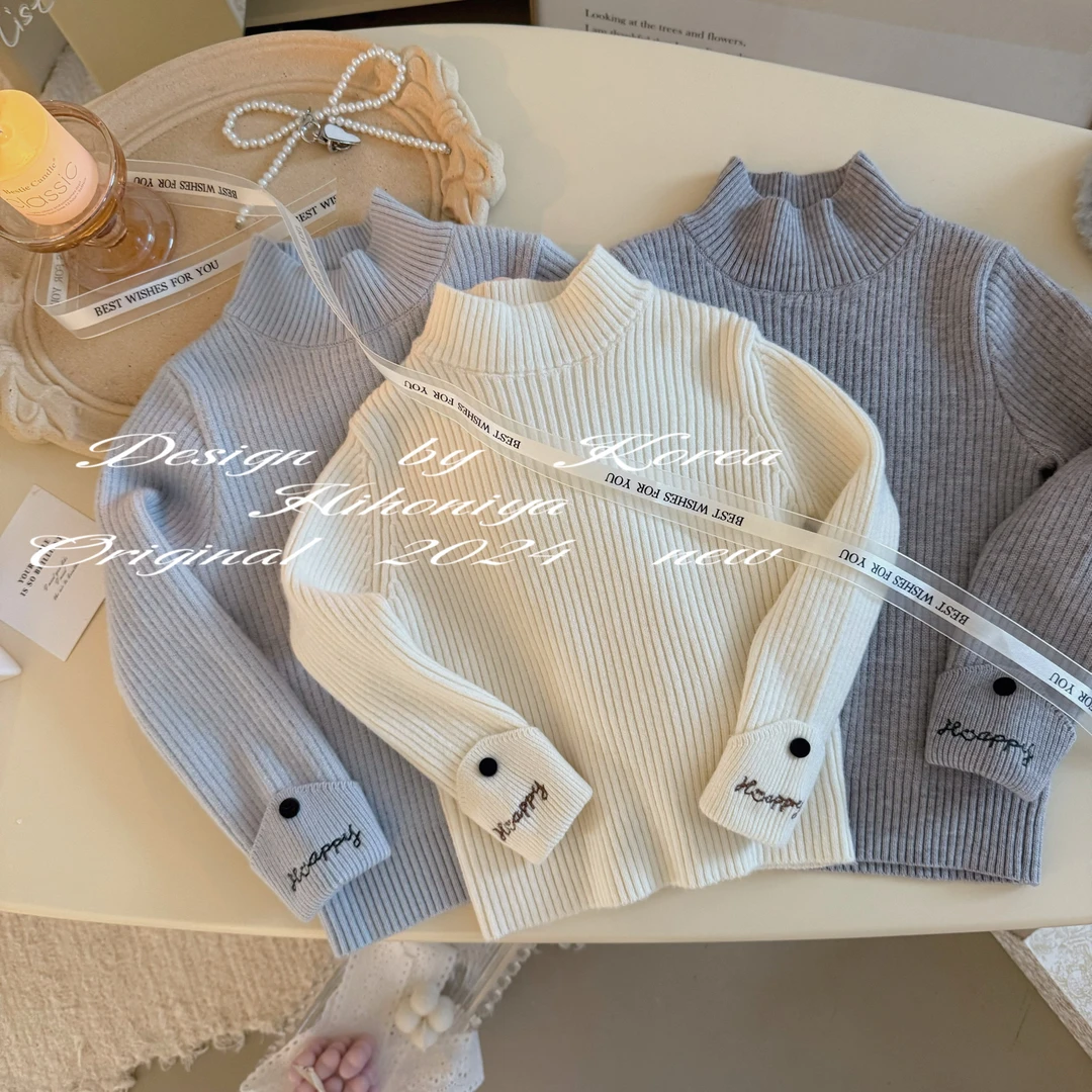 【刺绣毛衣】五Hihoniya~2024秋冬宝宝款袖口刺绣韩版套头打底毛衣