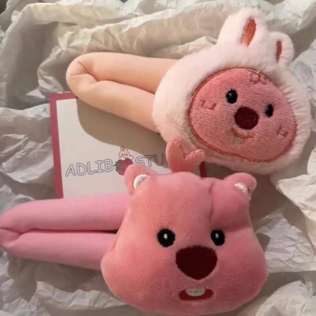 毛绒loppy发夹BB夹小海狸掰掰夹网红少女心学生抓夹头饰头绳发圈