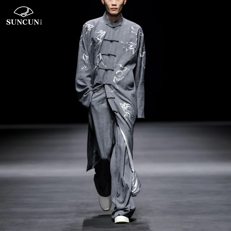 静候风起中国风宽松飞鸟鸾起新中式休闲裤子