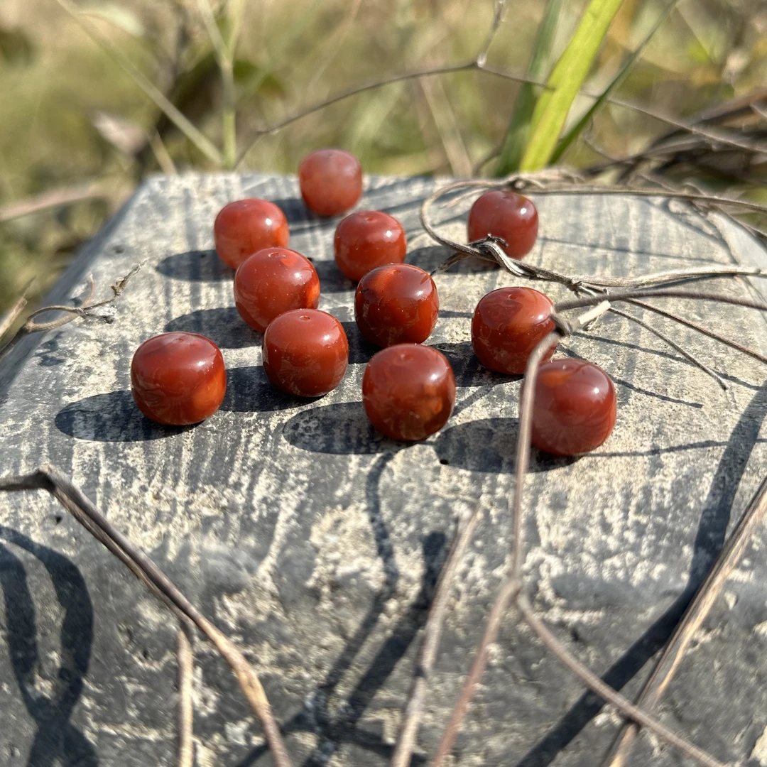 原矿无优化（编号14-1）12mm+南红牛血红老型珠1颗瓦西料多样性发一