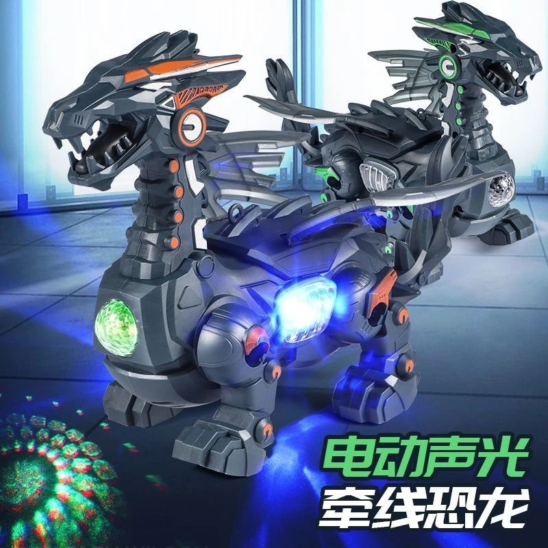 网红新款音乐雷霆牵绳电动霸王龙 仿真战龙机械动物恐龙 玩具男孩