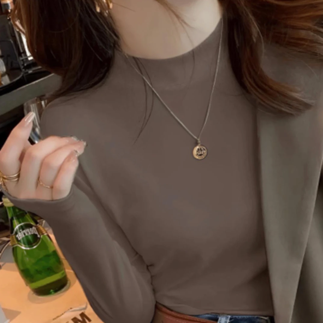 秋季新款621纯色螺纹半高领修身常规宽松打底衫女款爆款2025新款
