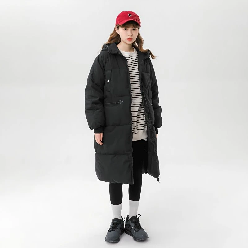 雪中飞黑色棉服女中长款学生2023冬季韩版棉袄冬季年轻洋气外套小