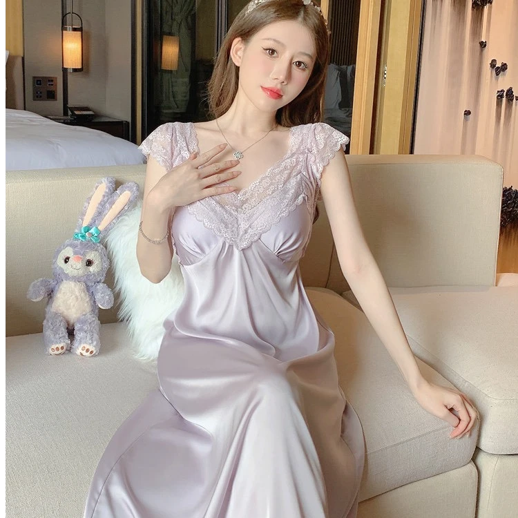 【紫芋恋】性感睡衣女夏季冰雪丝法式宫廷风带胸垫纯欲吊带睡裙新款