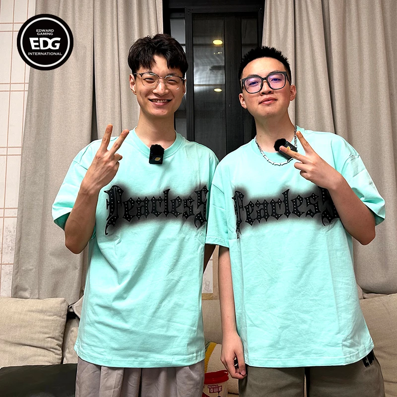 EDG无畏契约fearless短袖T恤特宽铆钉潮流白色绿色 男女同款