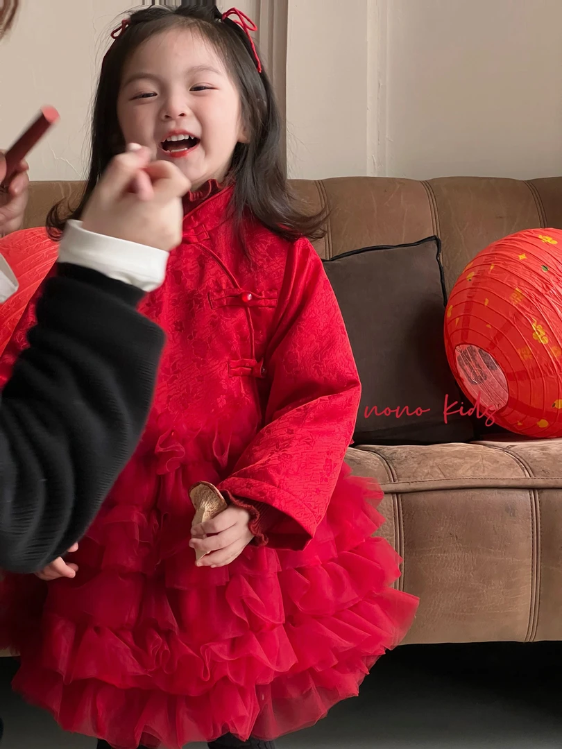 2024新年女童新中式拜年服马甲裙秋冬加厚丝绒中国风冬款AW8012