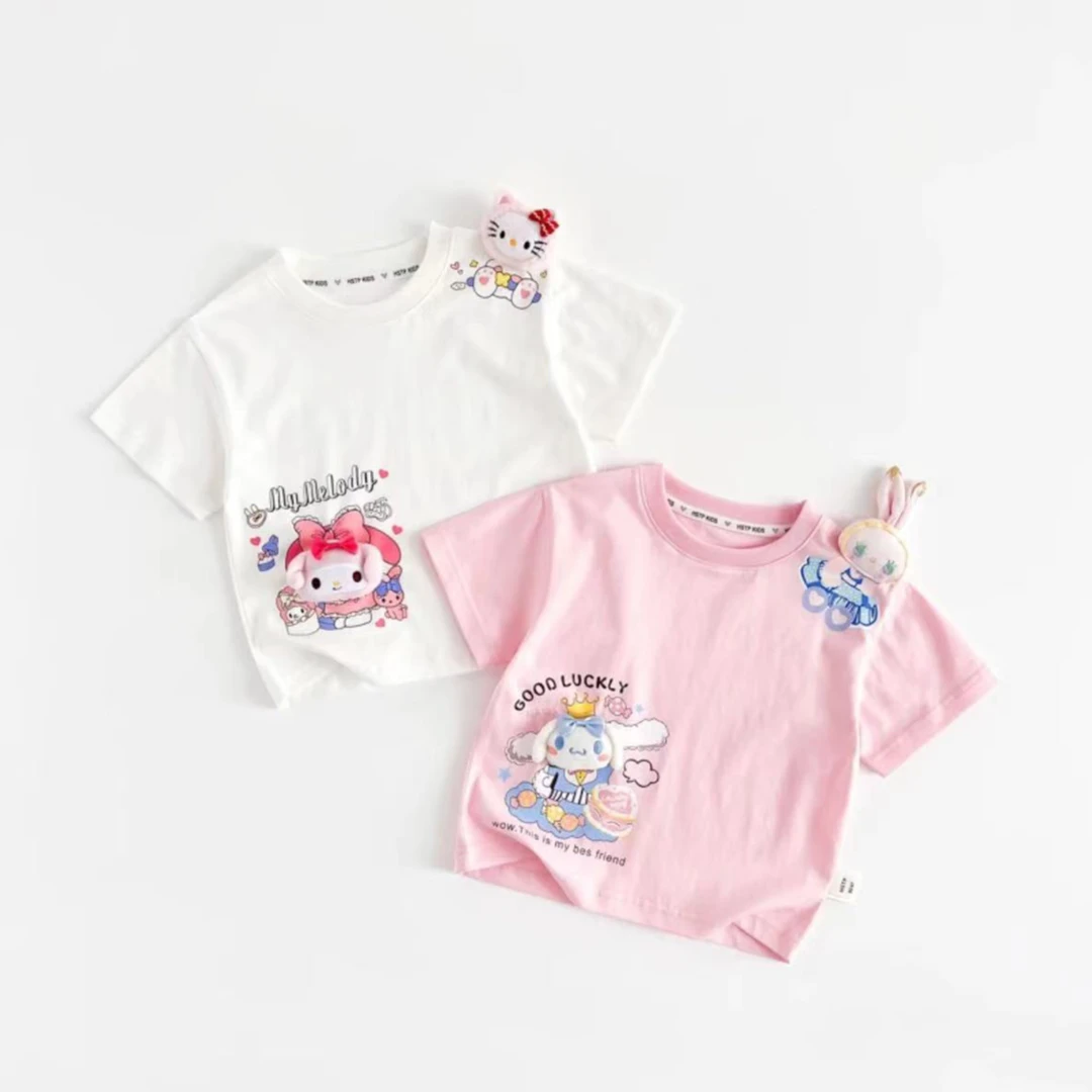 立体玩偶女童纯棉短袖T恤夏季新款儿童夏装宽松女宝休闲洋气T恤