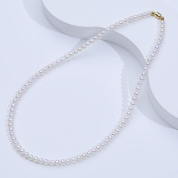 天然淡水珍珠项链3-4MM正圆冷白极强光完美无暇14K金镶嵌