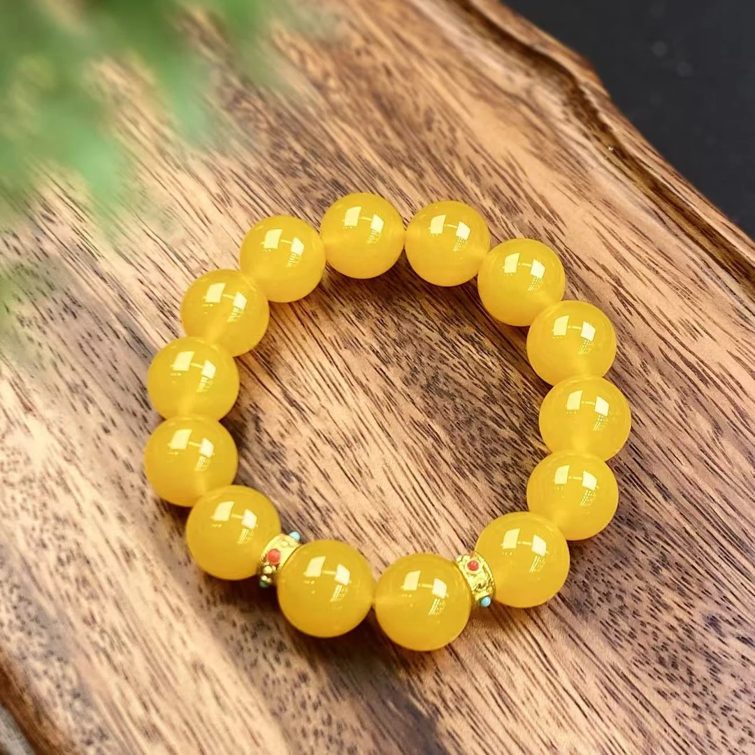 270728/天然玛瑙鸡油黄手串男女同款简单大气款  一件发