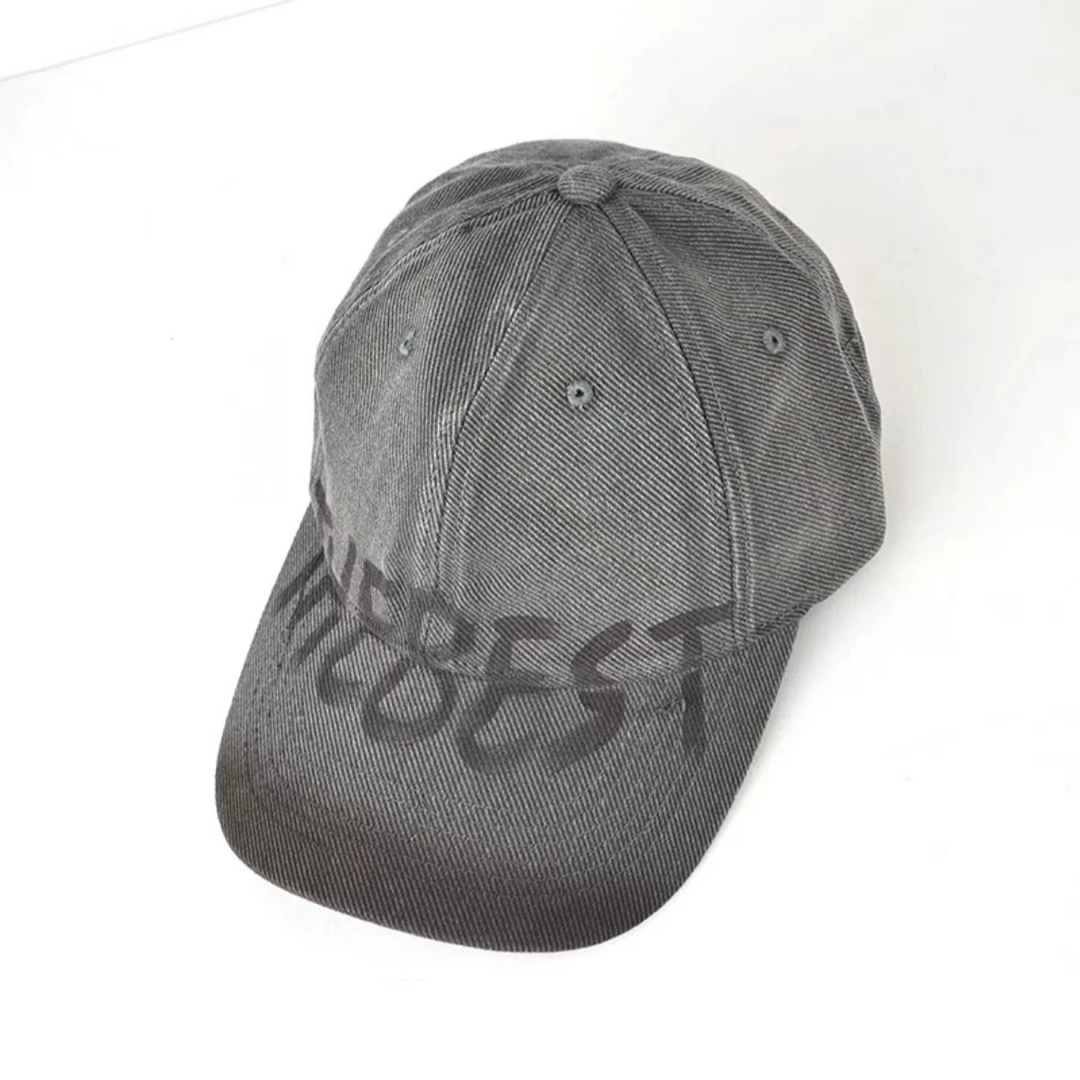 太一美式复古字母灰色棒球帽女宽帽檐大脸显脸小鸭舌帽百搭大头围