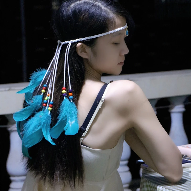 民族头饰异域风情波西米亚旅游发饰额饰旅游拍照羽毛发带发箍发圈