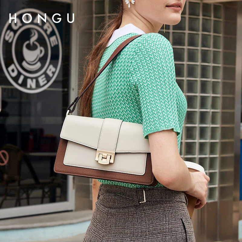 [商]红谷女包轻奢品牌软面百搭单肩腋下包优雅拼色斜挎包小方包潮