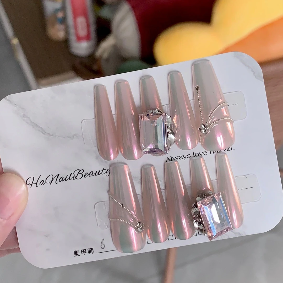 【5948#】美丫粉紫月光粉轻奢手工穿戴甲