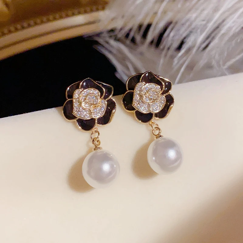 铜合金耳饰 s925银针清新温柔滴油山珠耳坠文艺甜美时尚耳环耳饰