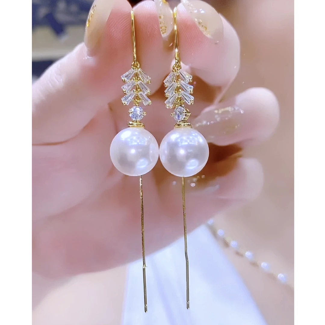 铜合金合成锆石耳饰 轻奢长款气质时尚流苏耳线精致高级感百搭