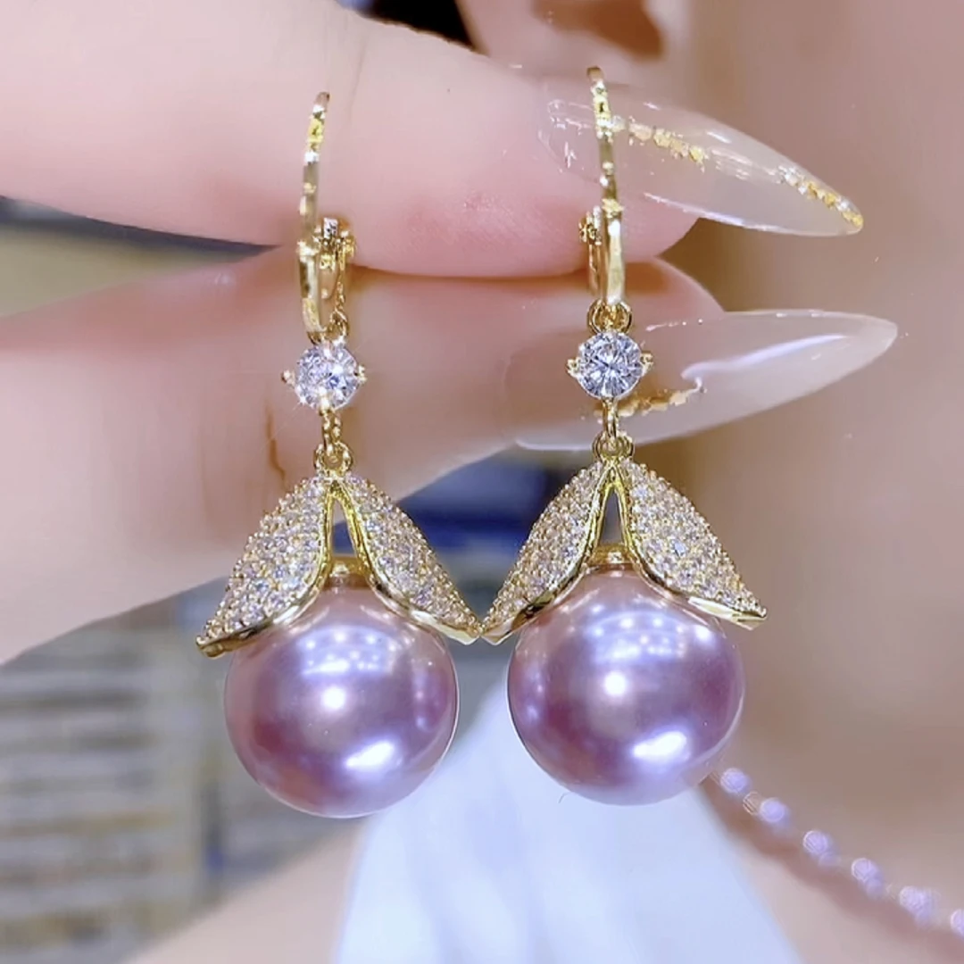 锌合金合成锆石耳饰 法式紫色甜美百搭长款流苏耳环