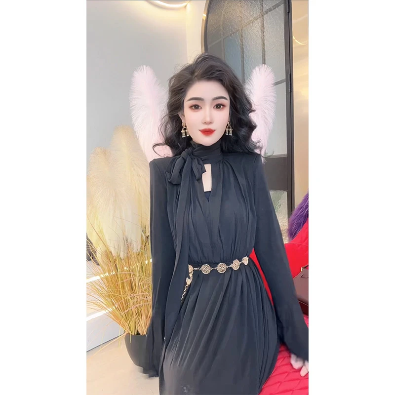 时尚设计师款早春气质显瘦轻奢ins小众长袖网红女装连衣裙女61296