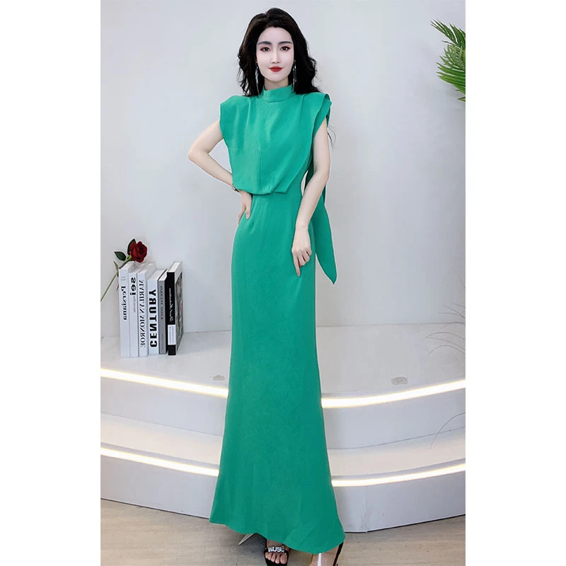 2024时尚气质显瘦法式长款轻奢开叉连衣裙夏季修身宴会裙子61390