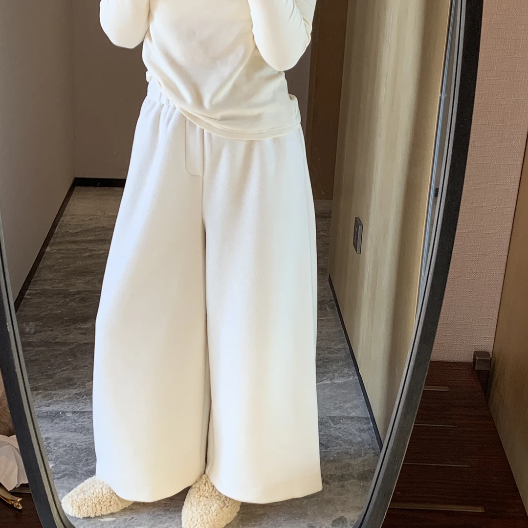 简约宽松百搭休闲裤韩版斜纹时尚高腰长裤松紧腰通勤气质裤子