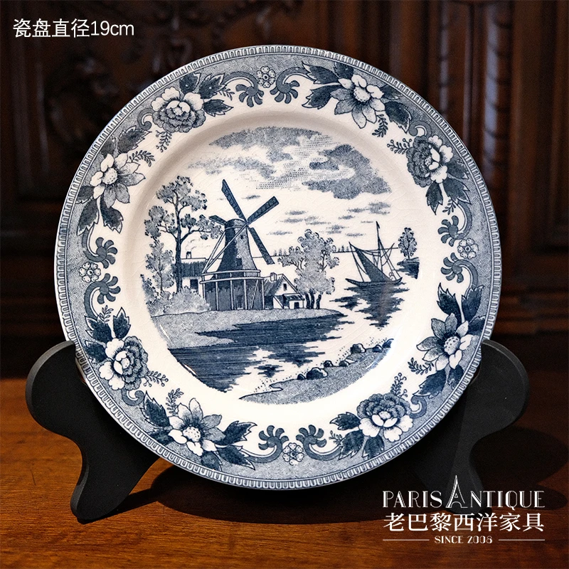 老巴黎｜西洋古董家具 荷兰19世纪手绘青花瓷盘5件 一套