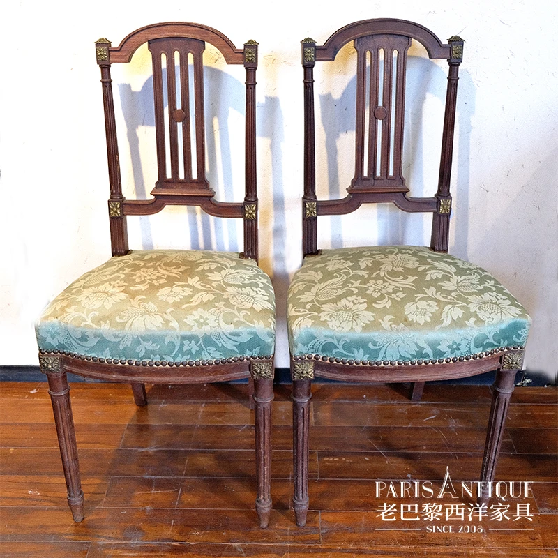 老巴黎｜西洋古董家具 英国中古玫瑰木铜鎏金配饰餐椅2把 成对价