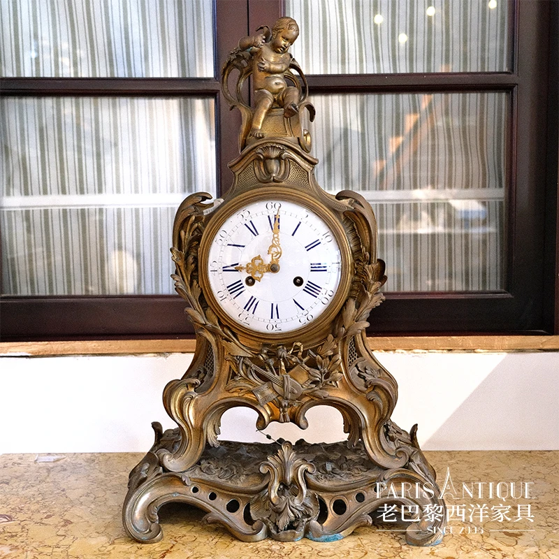 老巴黎｜西洋古董家具 法国中古vintage新古典主义小男孩黄铜座钟