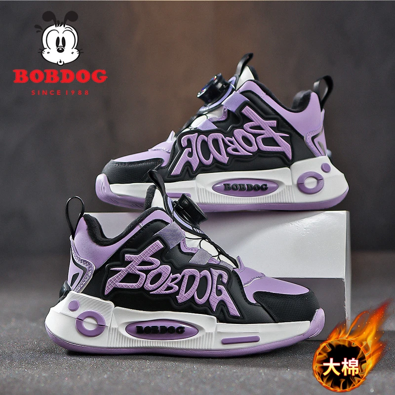 巴布豆女童棉鞋2024冬季加绒加厚保暖大棉防滑二棉女孩儿童运动鞋