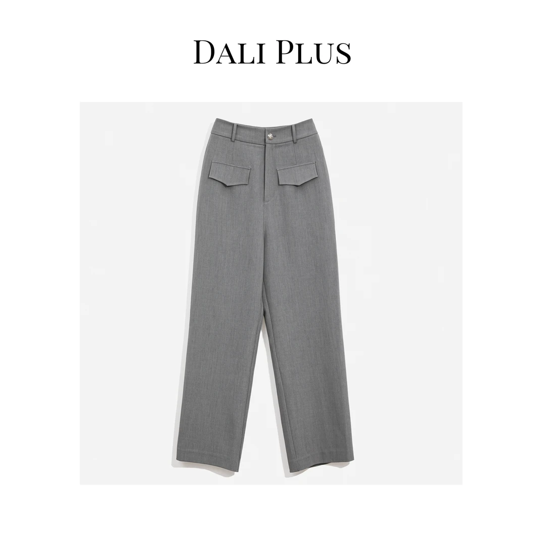 DALI PLUS高腰直筒 显瘦遮肉 气质挂必入灰色长裤23T2238020